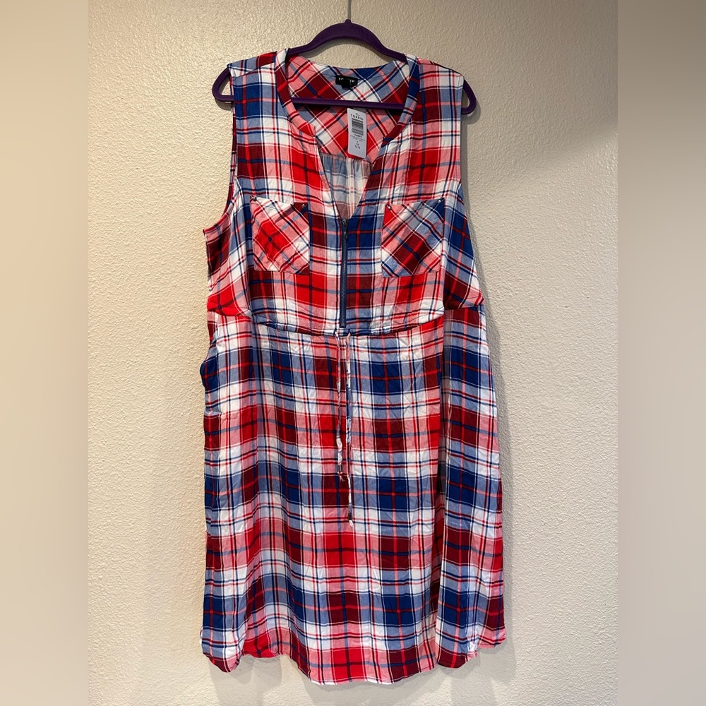 Torrid Mini Woven Zip-front Shirt Dress Tie Waist Sleeveless Plaid Size 1 NWT